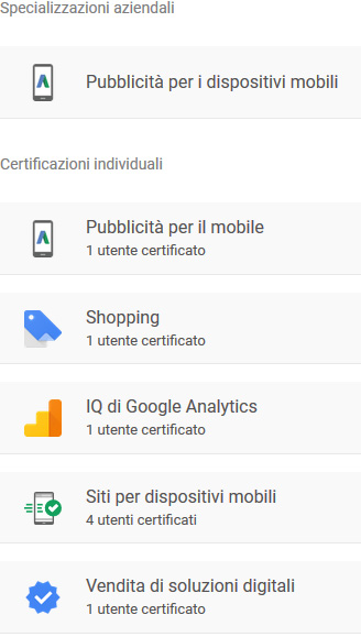Certificazioni Google Partner di Itala